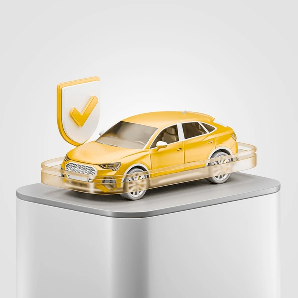 image showing a modern car being protected by a digital shield, representing secure insurance.